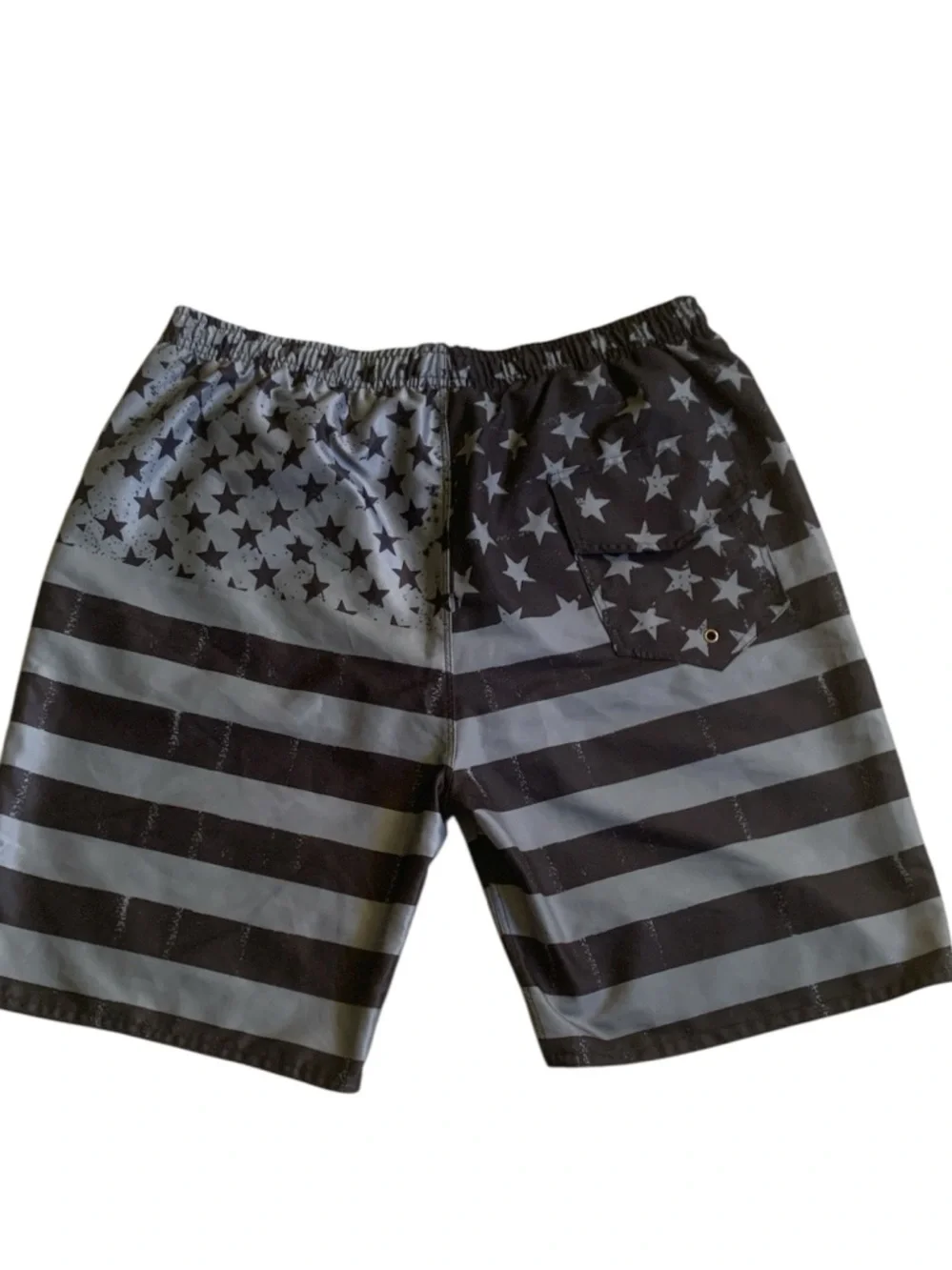 Patriotic Blackout American Flag Swim Trunks Distressed Stars Stripes